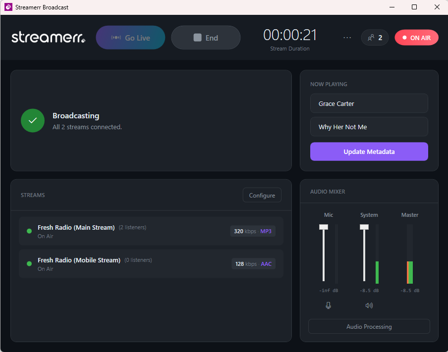 Streamerr Live Interface